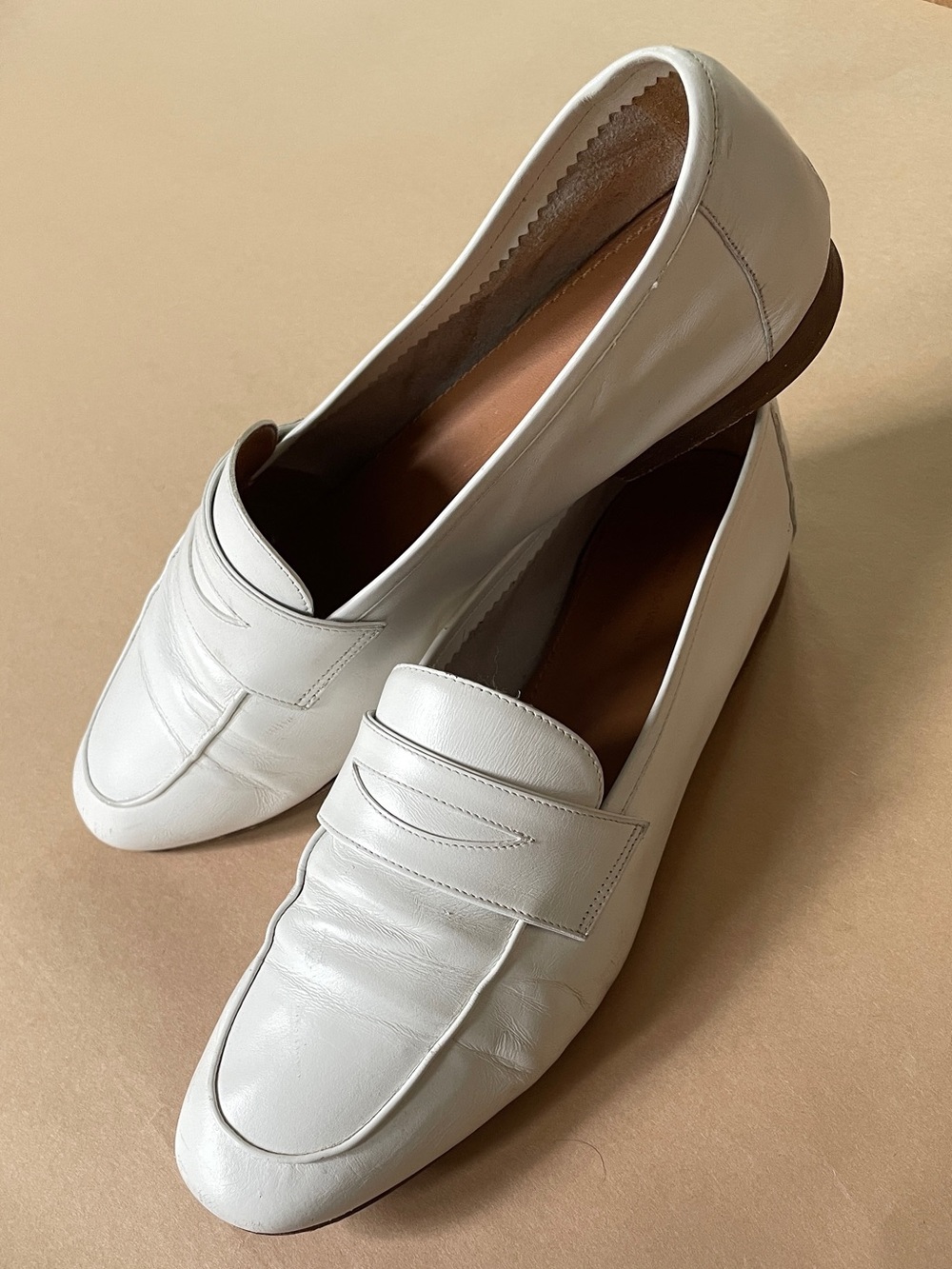 MANSUR GAVRIEL // White Leather Penny Loafer driving Shoes size 38.5 (US 8)